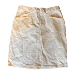 AMERICAN PROFILE vtg white denim jean skirt back zip & short slit pockets sz 12